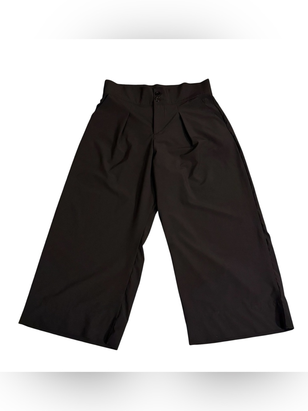 Albion Fit Women’s Black Pleated Wide Leg Cropped Pants Size Large